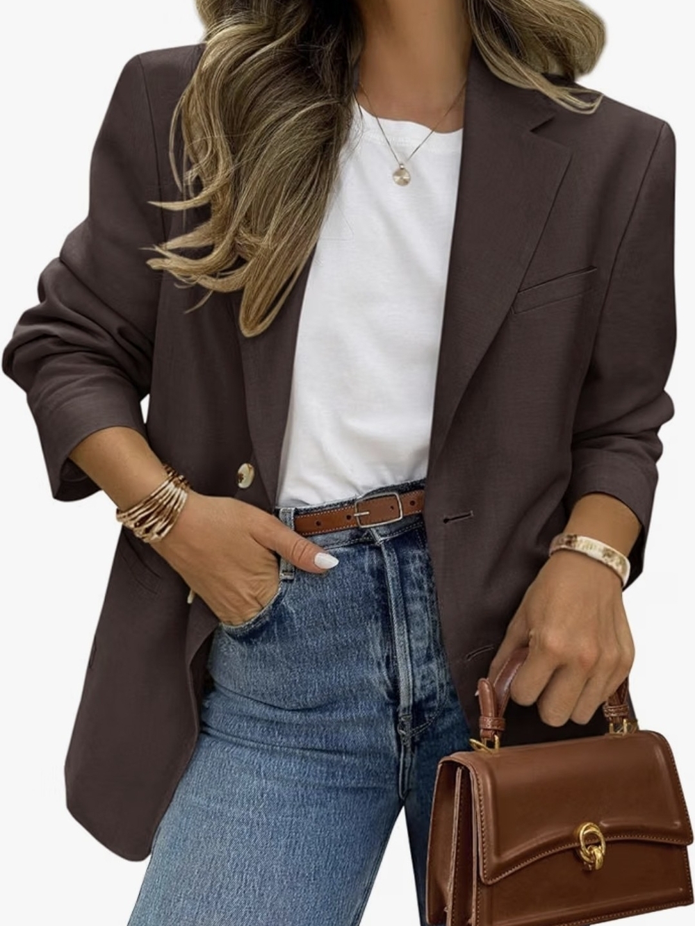Women's Chocolate Brown Tailored Blazer Jacket by